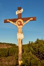 Jesus Christ nailed to the cross. Orthodox crucifix in the Ceahlau massif, Romania