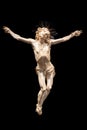 Jesus Christ - Old crucifix, Catholic Church, on black background with copy space Royalty Free Stock Photo