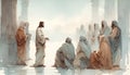 Jesus Christ before Pilate and Herod. Passion Friday. Life of Christ. Watercolor Biblical Illustration