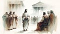 Jesus Christ before Pilate. Passion Friday. Life of Christ. Watercolor Biblical Illustration