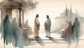 Jesus Christ before Pilate. Passion Friday. Life of Christ. Watercolor Biblical Illustration