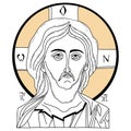 Jesus Christ portrait icon. Savior Christ Ruler of All. Vector illustration. Linear hand drawing, outline. For design Royalty Free Stock Photo
