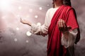 Jesus christ raised hands and praying to god with ray Royalty Free Stock Photo