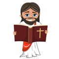 Jesus christ reading holy bible book cartoon isolated on white Royalty Free Stock Photo