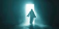 Jesus Christ the resurrected coming out of the tomb. Royalty Free Stock Photo