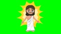Jesus Christ resurrection animation isolated on chroma key green screen. The Son of God standing in front of the sun
