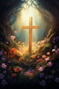 Jesus Christ Resurrection, Christian Easter holiday Background. Resurrection Sunday. Royalty Free Stock Photo