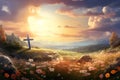 Jesus Christ Resurrection, Christian Easter holiday Background. Resurrection Sunday.Easter background and greeting card concept. Royalty Free Stock Photo