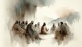 Jesus Christ\'s Last Discourse and Prayer. Passion Thursday. Watercolor Biblical Illustration