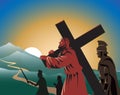 Jesus Christ the savior carrying the cross to mount calvary