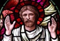 Jesus Christ showing stigmata (stained glass) Royalty Free Stock Photo