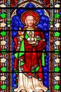 Jesus Christ shown in an image on a stained glass window