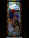 Jesus Christ with some fishermen in a stained glass window of the Assumption Cathedral. Bangkok