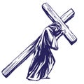 Jesus Christ, Son Of God Carries The Cross Before The Crucifixion, Symbol Of Christianity Hand Drawn Vector Illustration