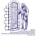 Jesus Christ, Son of God knocking at the door, symbol of Christianity hand drawn vector illustration sketch.