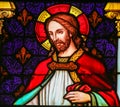 Jesus Christ - Stained Glass in Mechelen Cathedral Royalty Free Stock Photo