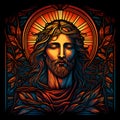 Jesus Christ on a stained glass medallion graphic representation Royalty Free Stock Photo