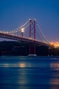 Jesus Christ statue golden gate bridge of Europe Lisbon Portugal at night Royalty Free Stock Photo