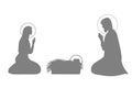 Jesus Christ story illustration set with Mary, Joseph and baby Jesus silhouette.