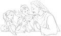 Jesus Christ talking to children vector cartoon christian illustration Royalty Free Stock Photo