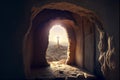 Jesus Christ tomb. Easter background created with generative Ai technology Royalty Free Stock Photo
