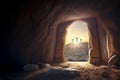 Jesus Christ tomb. Easter background created with generative Ai technology Royalty Free Stock Photo