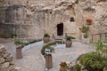 The Jesus Christ tomb in the Tomb Garden. Entrance to the Garden Tomb in Jerusalem, Israel. Royalty Free Stock Photo