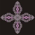 Jesus Christ. Vintage beautiful ornate Christian Cross from brilliant stones, silver and pink.