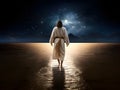 Jesus Christ walking on water at fantastic night