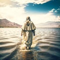 Jesus Christ walking on water on the sea of Galile, generative AI Royalty Free Stock Photo