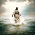 Jesus Christ walking on water on the sea of Galile, generative AI Royalty Free Stock Photo