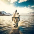 Jesus Christ walking on water on the sea of Galile, generative AI Royalty Free Stock Photo