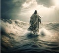 Jesus Christ walking on water on the sea of Galile, generative AI Royalty Free Stock Photo