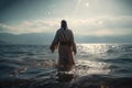 Jesus Christ walking on water on the sea of Galilee generative AI