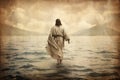 Jesus Christ Walking on the Water on the Sea of Galilee, Old Parchment