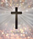 Jesus Christ wooden cross and He is risen text for Easter Royalty Free Stock Photo