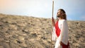 Jesus with closed eyes enjoying sun, mental talk with Father Lord, blessing Royalty Free Stock Photo