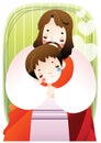 jesus comforting a sad boy. Vector illustration decorative design