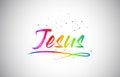 Jesus Creative Vetor Word Text with Handwritten Rainbow Vibrant Colors and Confetti