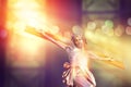 Jesus on the cross in church with ray of light from stained glass, easter festival of the Christian Church Royalty Free Stock Photo