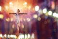 jesus on the cross in church with ray of light from stained glass, easter festival of the Christian Church Royalty Free Stock Photo