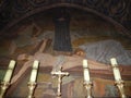 JESUS ON THE CROSS, GOLGOTHA, CHURCH OF THE HOLY SEPULCHRE Royalty Free Stock Photo