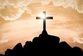 Jesus cross silhouette over sunset Royalty Free Stock Photo