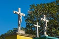 Jesus crosses at the cemetery `Cementerio General` in Merida, Mexico Royalty Free Stock Photo