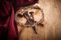 Jesus Crown Thorns and nails on Old and Grunge Background. Royalty Free Stock Photo