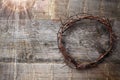 Jesus Crown Thorns on Old and Grunge Wood Background. Vintage Retro Style. Royalty Free Stock Photo