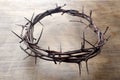 Jesus Crown Thorns on Old and Grunge Wood Background. Vintage Retro Style. Royalty Free Stock Photo