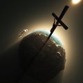 Jesus crucifix above world Royalty Free Stock Photo