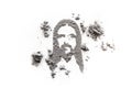 Jesus face drawing made in ash or dust as Ash Wednesday or Lent symbol