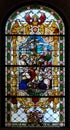 Jesus the Friend of Children, stained glass window in the Church of Saint Catherine of Alexandria in Zagreb Royalty Free Stock Photo